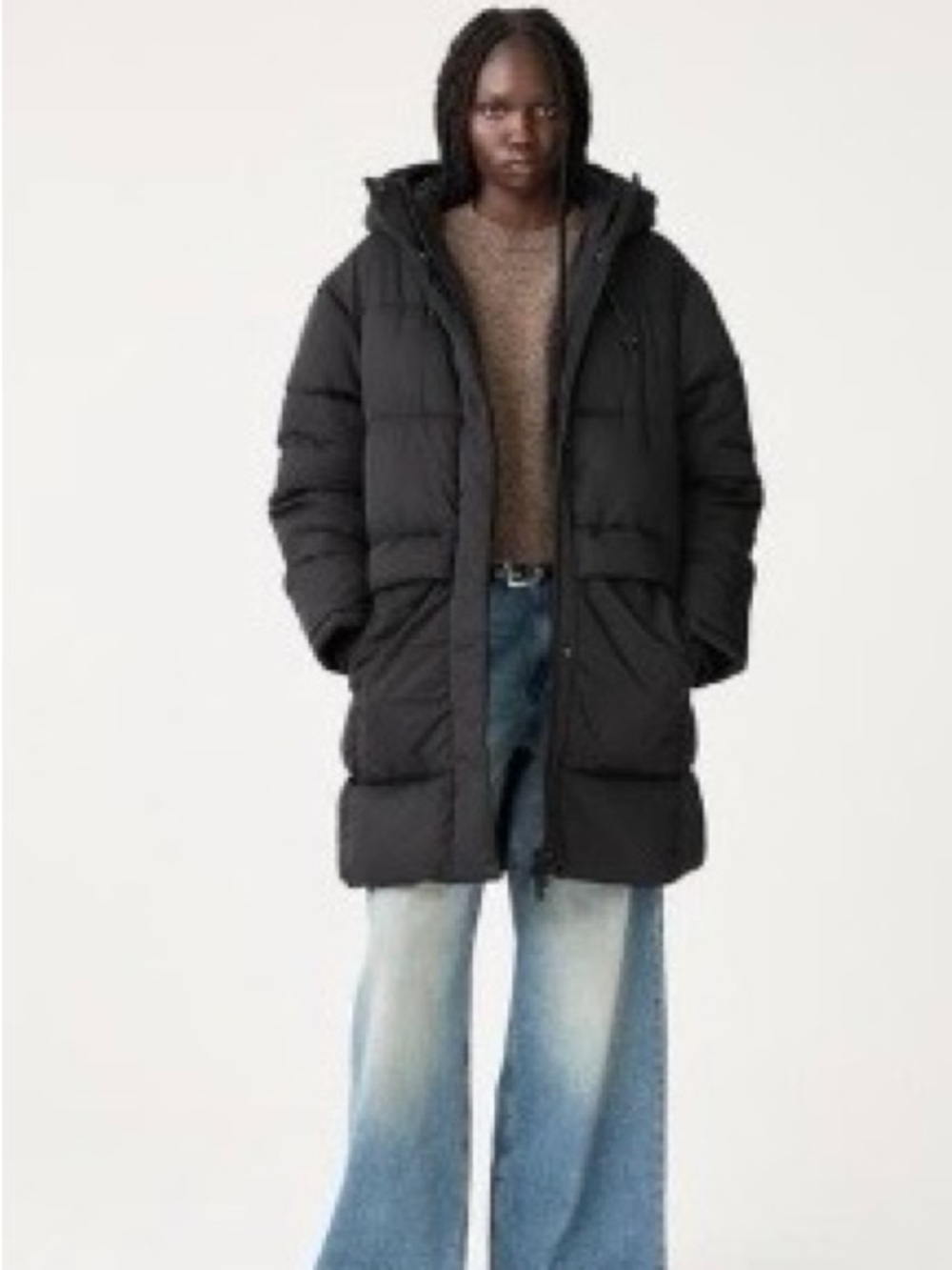 Pull&Bear Women Long Hooded Puffer Jacket - Black